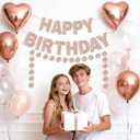 2 x GCQQ Rose Gold Happy Birthday Banner - Glitter Pre-Strung 3M Pre-Strung Letter Garland + 2.5M Rose Gold Dot Garlands Woman Girls Birthday Party Banners Backdrop Decoration Supplies, No DIY
