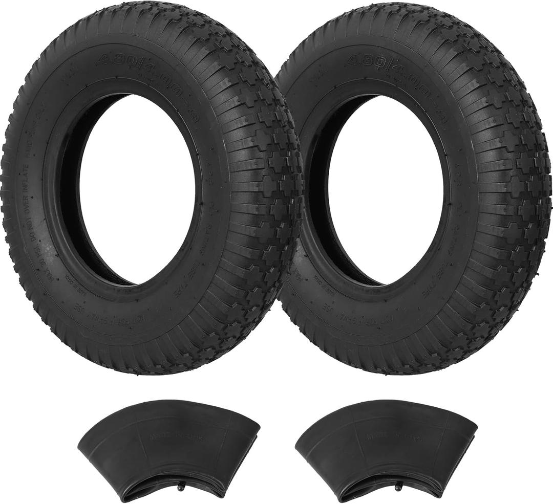 4.80/4.00-8 Tire and Inner Tube, Premium Rubber Wheelbarrow Replacement Parts for Hand Truck Lawn Mower Dollies Wagon Dolly Trailers Go Kart, 2 Pack