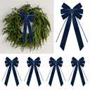 4 Pcs Christmas Velvet Bows 15 x 6.5'' Multi-Layered Vintage Ribbon Wreath Bow for Xmas Tree Decorations,Gift Wrapping, Garland, Cabinet, Fireplace, Staircase,Wedding, Home Decor (4, Navy Blue)
