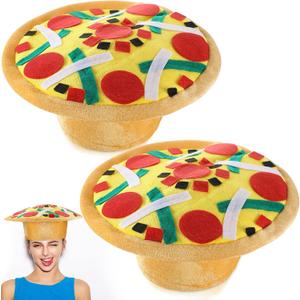 Sumind 2 Pcs Pizza Hat Crazy Silly Fun Hats with Felt Toppings and Plush Fabric Novelty Pizza Party Supplies Halloween Costume Accessories Decoration for Carnival Dramas