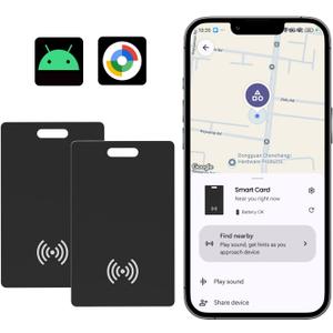 Android Wallet Tracker Card Rechargeable Air Tags-2 Pack, Works with Google Find Hub App (Only Android), Wireless Charge, IP68 Waterproof, for Keys. Luggage, Suitcase, Backpack (Black)