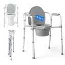 Medline Dark Gray 3-in-1 Folding Commode with Elongated Seat, Microban Treated - Portable, Adjustable, Durable - Ideal for Medical Patients