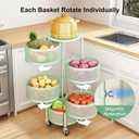 SAYZH Fruit Vegetable Basket for Kitchen, Rotating Storage Rack, 5 Tier Rolling Cart with top lid, Large Metal Wire Basket for for Potato Onion Snack, Green
