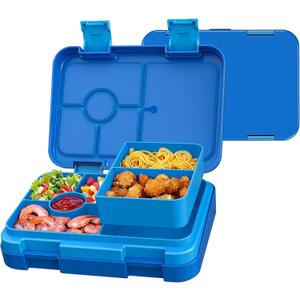 Bento Lunch Box for Kids, 6 Compartments BPA Free, Dishwasher Safe Back to School Snack Bento Lunch Containers Boxes, Ideal Portion Sizes for On-the-Go Meal, Ages 3+, School, Blue