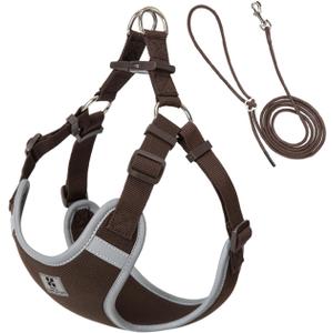 Dog Harness, Reflective No-Pull Pet Vest Harness for Small Medium Dogs, Adjustable Breathable Sandwich Mesh Fabric Harness for Walking Hiking Outdoor (Brown, S)