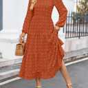 ZESICA Women's Spring Long Sleeve Maxi Dresses 2026 Crew Neck Swiss Dot Tiered Flowy A Line Wedding Cocktail Party Dress (Orange)