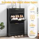 2 Flip Drawers Shoe Cabinet Storage for Entryway, Narrow Hidden Shoes Organizer for Front Door Entrance, Free Standing Shoes Cabinet Wooden Hallway Shoe Rack(Black), Medium