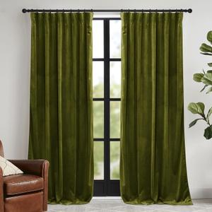 RYB HOME Moss Green Velvet Curtains 96 inches, Luxury and Soft Velvet Fabric, Spring Summer Decorative Curtains & Drapes for Patio Doory Room Window, W 52 x L 96 inches, 2 Panels Set