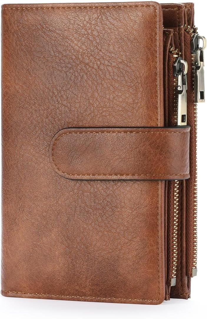 GOIACII Womens Wallets RFID Blocking Leather Trifold Clutch Wallet Credit Card Holder Ladies Purse 3 ID Windows Brown