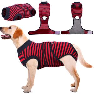 Kuoser Recovery Suit for Dogs Cats After Surgery, Professional Pet Recovery Shirt Dog Abdominal Wounds Bandages, Substitute E-Collar & Cone,Prevent Licking Dog Onesies Pet Surgery Recovery Suit (Red, XXL)