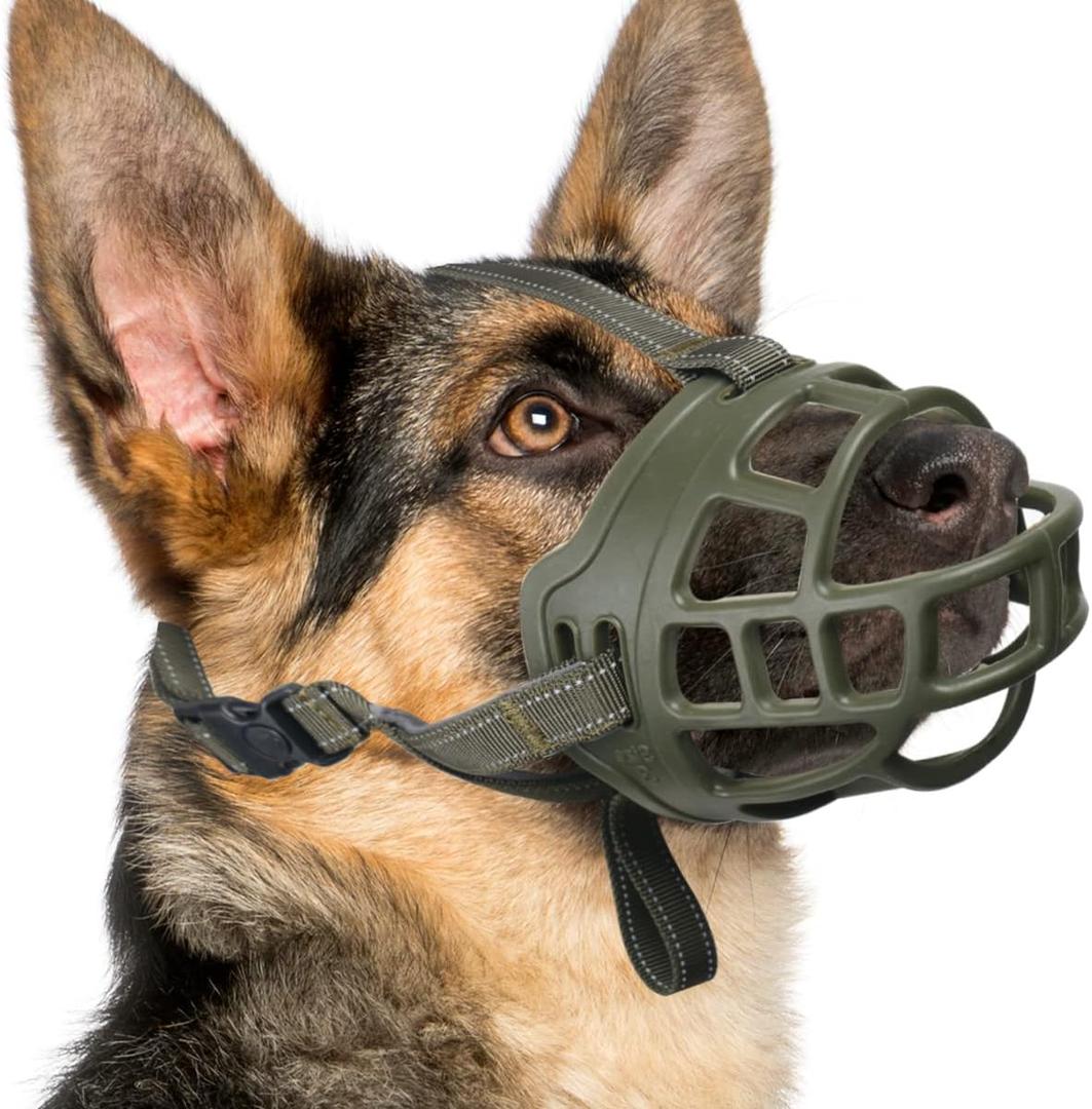 BARKLESS Dog Muzzle, Basket Muzzle for Small Medium Large Dogs, Soft Cage Mouth Cover for Biting Chewing, Allow Drinking Panting for German Shepherd Pitbull Rottweiler (1 (Snout 6-7"), Green)
