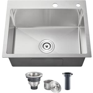 POPFLY 2016 inch Drop In Kitchen Sink, 18 Gauge Stainless Steel Overmount Single Bowl Small Prep Bar Sink, Top mount Handmade Utility Deep Sinks with 2 Holes, Brushed Nickel