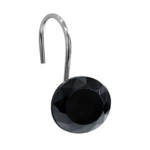 Gibelle Shower Curtain Hooks, Diamond Shaped Shower Curtain Rings Hooks for Bathroom Curtains Rod, Acrylic Decorative Rhinestones Bling Rolling Bathroom Accessories Set of 12, Black