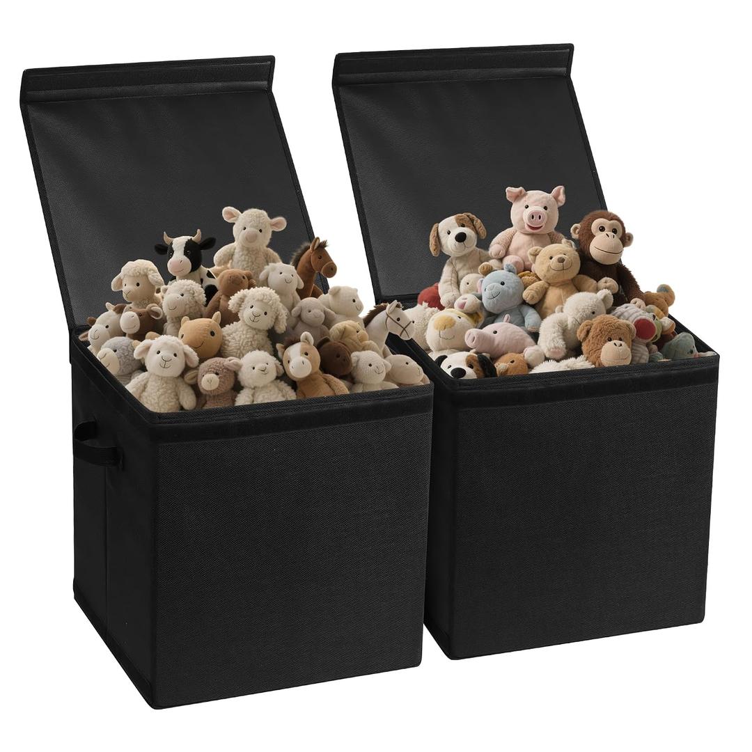 Large Toy Box Chest with Lid-Removable, Fabric Foldable Storage Boxes [2 Pack], Collapsible Sturdy Toy Storage Organizer Boxes Bins Baskets for Living Room, Bedroom, Nursery