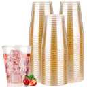 Goodluck 10 oz 50 PCS Gold Glitter Plastic Cups, Disposable Glitter Cups, Elegant Plastic Cocktail Glasses, Fancy Party Cups for Wedding, Birthday, Holiday