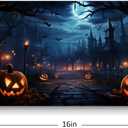 vandlife Halloween Home Decoration Dark Blue Ghost Castles Canvas Wall Art Smiling Creepy Pumpkin Lantern and Bats Flying Under the Moon Framed Poster Decor for Living Room Bedroom 24x16in