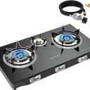 3 Burner Propane Stove 32,300 BTU High-Efficiency Tempered Glass Auto-Ignition Gas Burner Stove Top with CSA Hose for Outdoor RV Camping Emergency Cooking