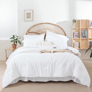 Weigelia Twin Comforter Set 5 Pieces White Comforter Set for Women and Men Reversible Bedding Set Ultra Soft All SeasonComforters, Flat & Fitted Sheets, Pillowcases & Shams