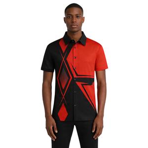 WENTTUO Men's Hawaiian Shirt Short Sleeve Button Down Tropical Summer Beach Casual Shirts (Red, L)