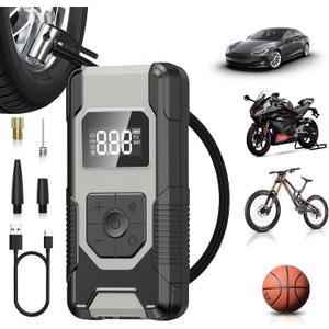Portable Air Pump for Car Tires, 160PSI Tire Inflator Portable Air Compressor, 4X Car Tire Air Pump Portable with Pressure Gauge & LED Display, Auto Shut-off Air Pump for Car Motorcycle Truck & Ball
