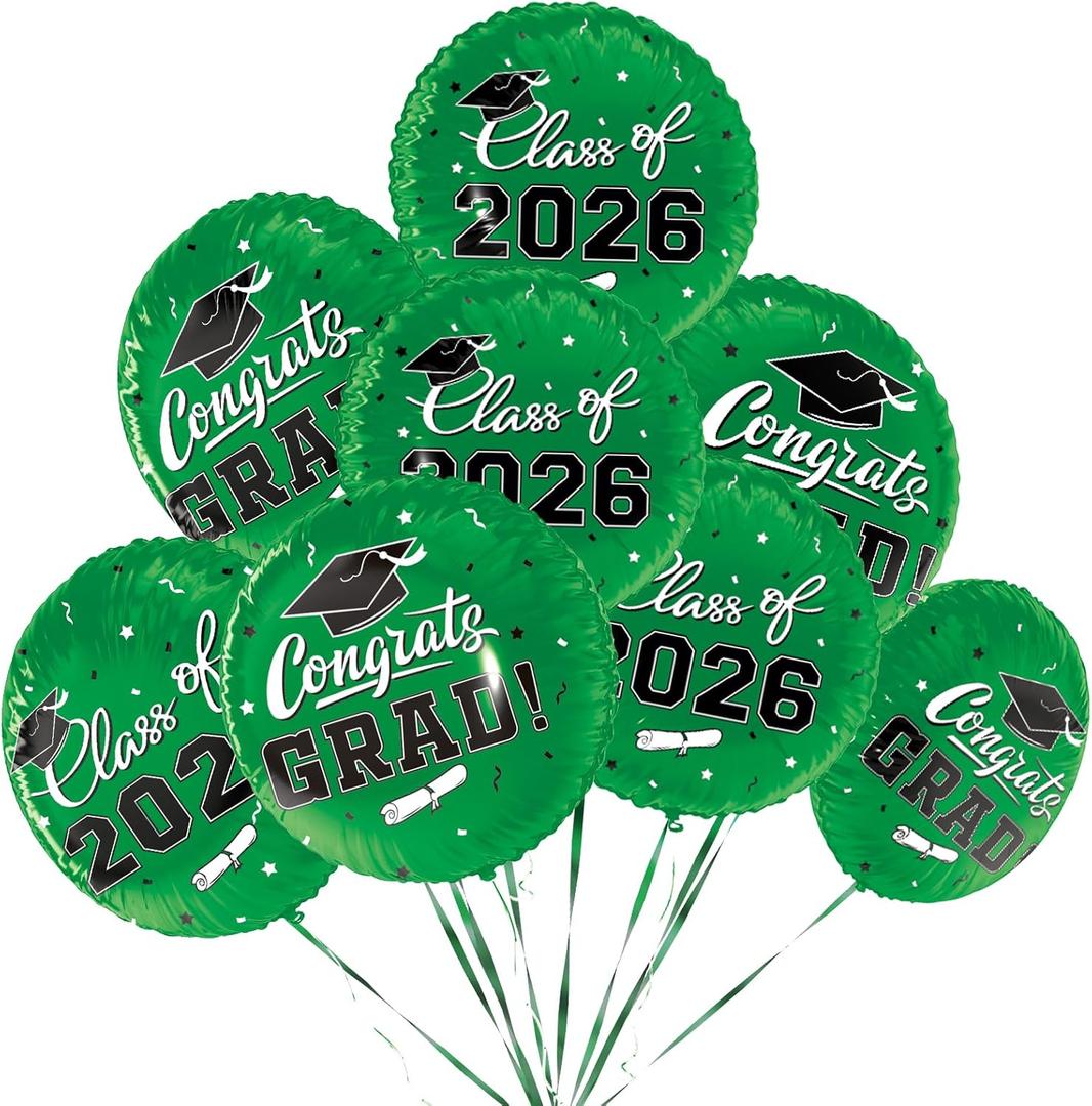 Class of 2026 Graduation Party Supplies & Decorations - 12pcs 18" Congrats Grad Green Balloons Set for Memorable Grad Celebrations