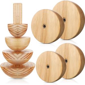 DoubleFill 4 Pack Pottery Molds Plaster Molds Wood Pottery Tools with Handle Foam for Ceramic Top Forms DIY Bowls Plate Dish Slump Press Art, Hemispherical, 5.5'' 6.5'' 7.5'' 8.5'', Thickness 2.5''