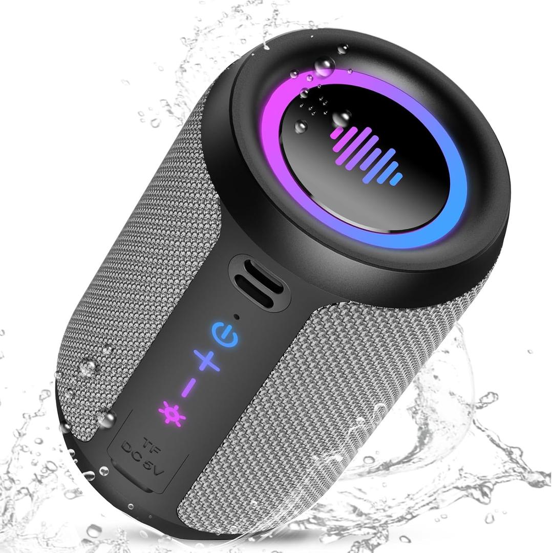 Portable Bluetooth Speaker with Lights, Bluetooth 5.4 Speaker, Powerful Crystal Clear Sound,All Day Playtime,15W Loud Stereo Sound, IPX7 Waterproof,TWS pairing for Outdoor/Home/Party/Travel,Gift Ideas