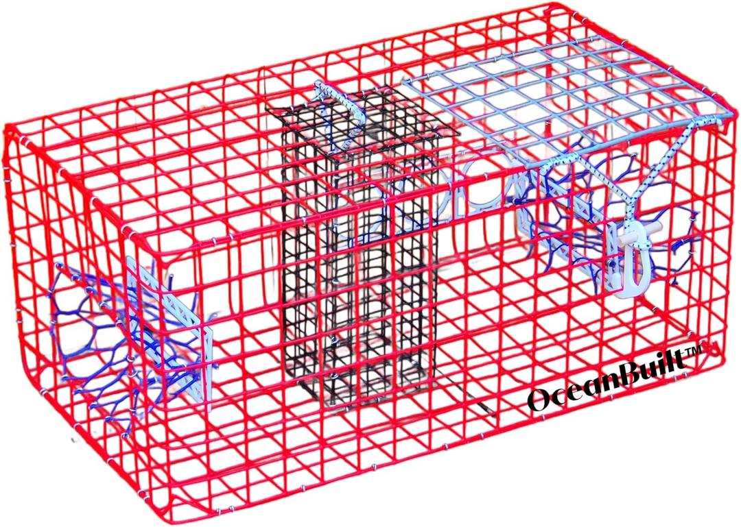 Florida Medium Blue Crab Trap – 24 x 14 x 11 Crab Pot for Recreational Crabbing – Two-Throat Entry Fishing Trap – PVC Coated Wire Saltwater Crab Trap