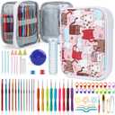 Katech Crochet Hooks Kit with Case, 85-Piece Crochet Hooks Set, Ergonomic Crochet Hook Crochet Needles Weave Yarn Kits DIY Hand Knitting Art Tools for Beginners and Experienced Lovers (Cats Pattern)
