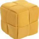 Ottoman Foot Rest Soft and Comfortable Ottoman Square Corduroy Woven Design Sofa Stool (Yellow)