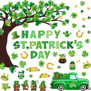 Zonon 120 Pcs St Patricks Day Bulletin Board Decorations Shamrock Horseshoe Gnome Leprechaun Cutouts St Patrick's Classroom Decorations with 12 Sheet Glue Points for Home Office Chalkboard Wall Window