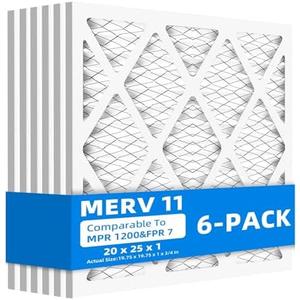 Chenzhit (6 Pack) 20x25x1 Furnace Air Filters, MPR 1200 & FPR 7, MERV 11 Pleated Air Filter (Actual Size: 19 3/4"x 24 3/4" x 3/4")