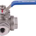 DERNORD 3-Way Ball Valve, L Mounting Pad, Stainless Steel 304 Female Type for Water, Oil, and Gas with Vinyl Locking Handle (1/4 Inch NPT)