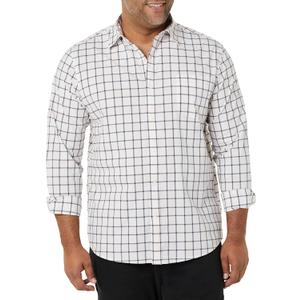 Amazon Essentials Men's Long-Sleeve Stretch Poplin Shirt (Pink White Buffalo Plaid, Small)