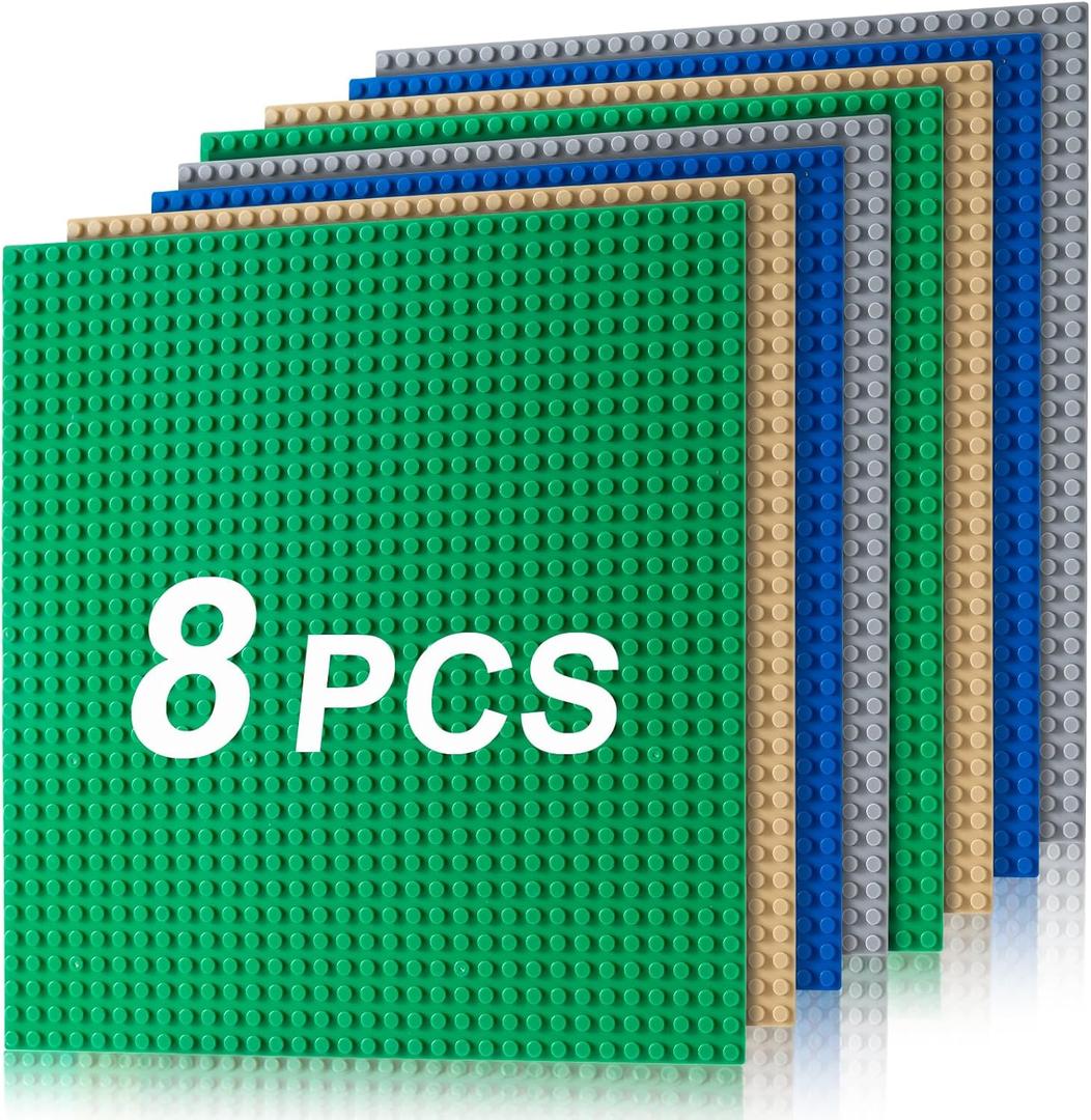 8 Pack Classic Baseplates, Building Plates for Building Bricks, Compatible with All Major Brands and Activity Table-Baseplate 10" x 10", Age 3 and up, Multicolored