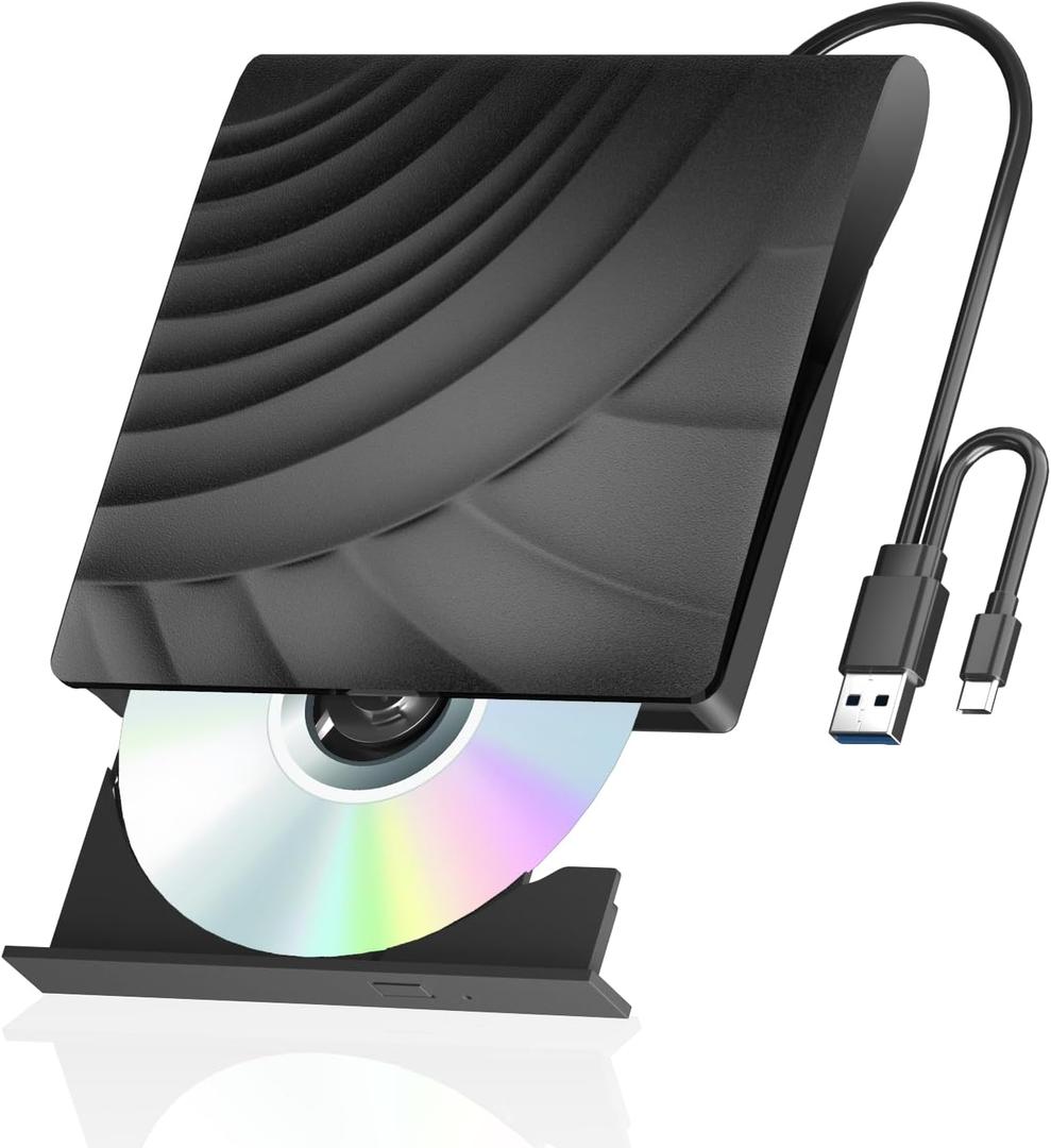 External Blu-ray/DVD Drive for PC, Portable External Blu-ray Drive, USB 3.0 Type-C USB Blu-ray Drive External, Blu-ray Burner External and Blu-ray Player for PC Compatible with Mac OS, Windows, Linux