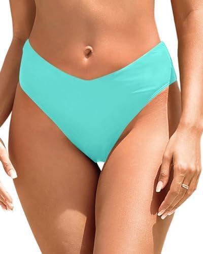 Zmart Women V Cut Cheeky Bikini Bottoms - Mid Waist High Cut Swim Bathing Suit Bottoms V Front Swimsuit, Small