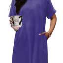 KISSMODA Women's Short Sleeve Crew Neck Tunic Tops Summer for Leggings Casual Long Tunics with Pockets Shirt S-3XL D-purple (Purple)