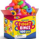 KLT Fidget Toys Bulk for Kids: 100pcs Textured Fidget Ring - Classroom Treasure Box Prize Quiet - Sensory Toys for Autism Stress Relief - Christmas Stocking Stuffers Bulk Kids Party Favors
