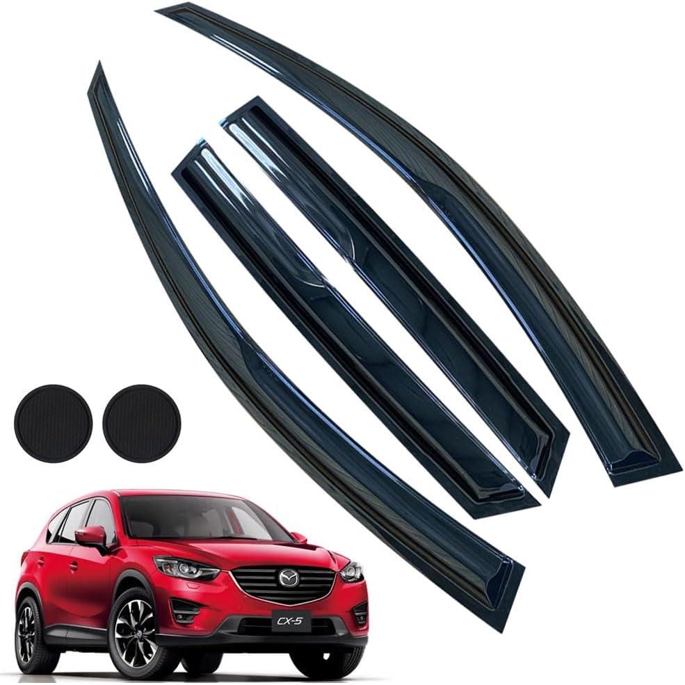 Rain Guards for Mazda CX-5 2013-2016, Tape-on Side Window Deflectors for Mazda CX-5, Window Visors for Mazda Cars, for Mazda Car Accessories 4 Rain Guards 2 Car Coasters