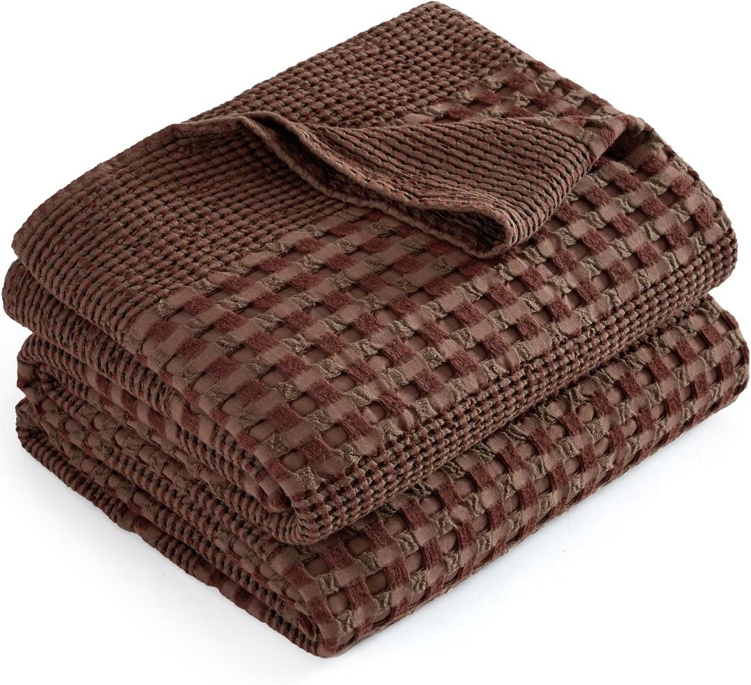 Cooling Waffle Blanket Twin Size, Cotton Bed Throw for Summer | Brown 66X90, Rayon Derived from Bamboo, Soft Lightweight Throws for Hot Sleepers, Breathable Comfort for Couch Sofa, Twin XL
