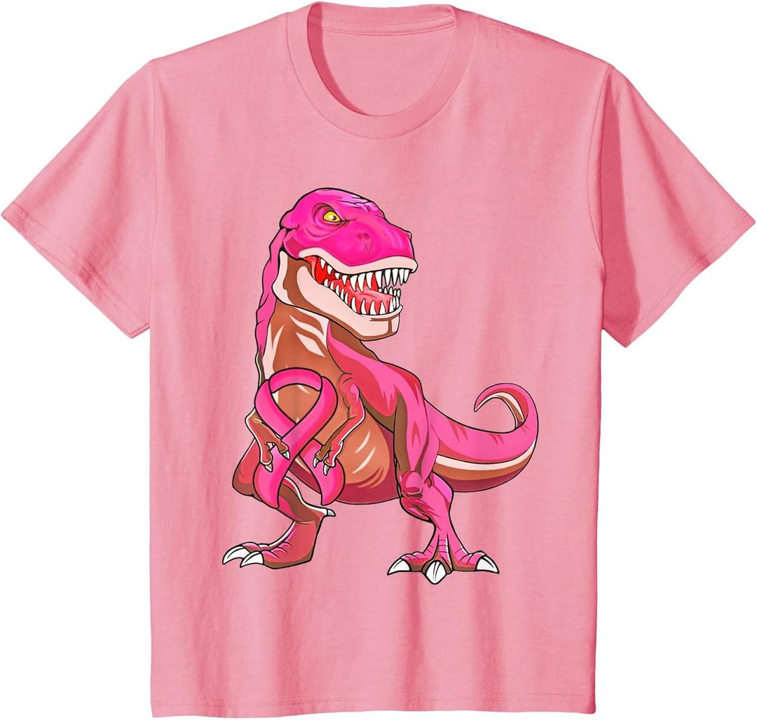 Pink Ribbon T-Rex Breast Cancer Awareness for Boys Kids T-Shirt, 4T