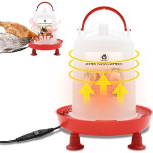 6L Heated Chicken Waterer for Winter Chicken Water with Heater Adjustable Leg Support 35W BPA-Free Heated Poultry Waterer Heavy Duty All in One Heated Waterer for Chicken Coop