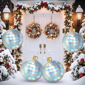 Jetec 4 Pcs 17" Christmas Inflatable Ball Ornament with Glitter Cloth Cover, Large PVC Xmas Blow up Ornaments Holiday Blow Ball for Yard Outdoor Lawn Porch Decorations (Round,Iridescent)