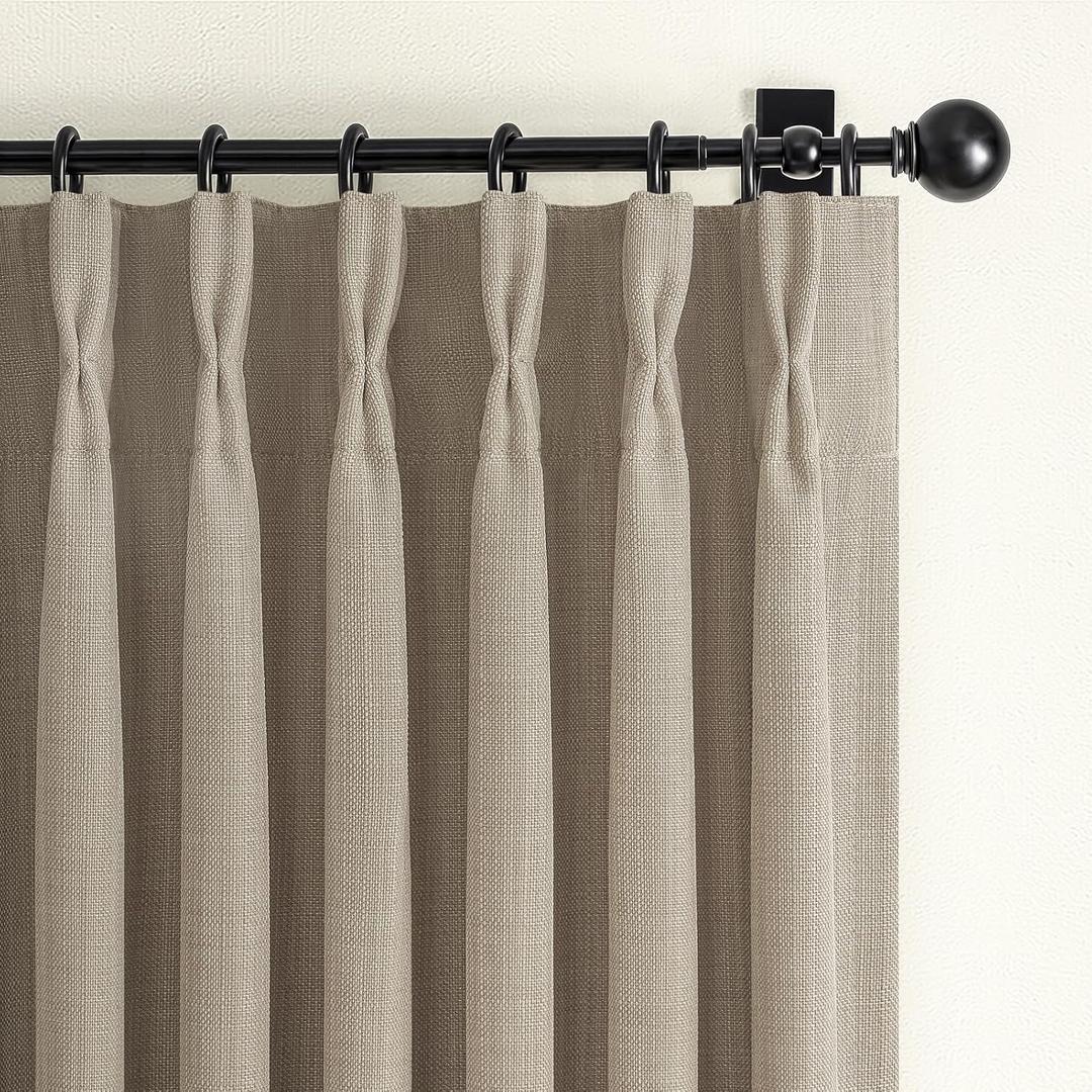 Blackout Memory Trained Pinch Pleated Curtains 84 Inch Length for Living Room, Country Taupe Natural Linen Thick Burlap Two Layer Heat Blocking Window Drapes for Bedroom 2 Panels Set 40"W x 84"L Birch