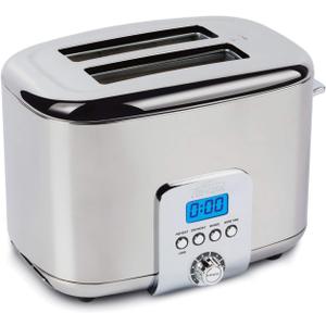 All-Clad Electrics Stainless Steel Toaster 2 -lice LED display, Removable crumb try, 6-Browing levels, Wide and self-centering slots, Waffles, Bagels, Bread, 12.91"D x 5.29"W x 8.98"H, Silver