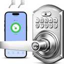 TEEHO TE019 Smart Keypad Door Lock with Handle, App Control, Keyless Entry Electronic Lock, Remote One-Time Codes, Auto Lock, Passage Mode, for Bedroom, Interior Door & Rental, Satin Nickel