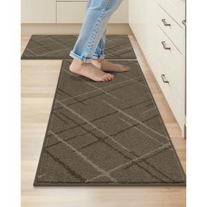 COSY HOMEER Kitchen Mats, 2 PCS Kitchen Rug Non Slip Washable, Absorbent Runner Rugs for Kitchen Floor, Polyester Kitchen Sink Rug 20"x32" + 20"x48"(Brown)
