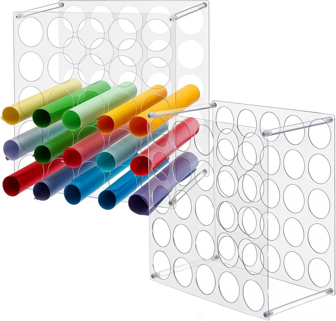 2-Pack 25 Holes Rack Vinyl Holder Acrylic Vinyl Roll Storage for Craft Room, Vinyl Organizer for up to 50 Vinyl Rolls