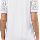 OFEEFAN Womens Tshirts Notch Neck Tops Lace Short Sleeve Tops Dressy Casual Blouses Loose Fit (White)